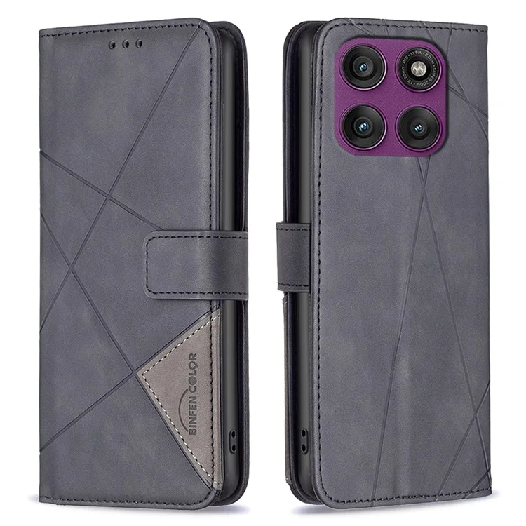 BINFEN COLOR Pour Motorola Edge 60 Pro 5G Étui Portefeuille Support Géométrique en Cuir Imprimé - Noir