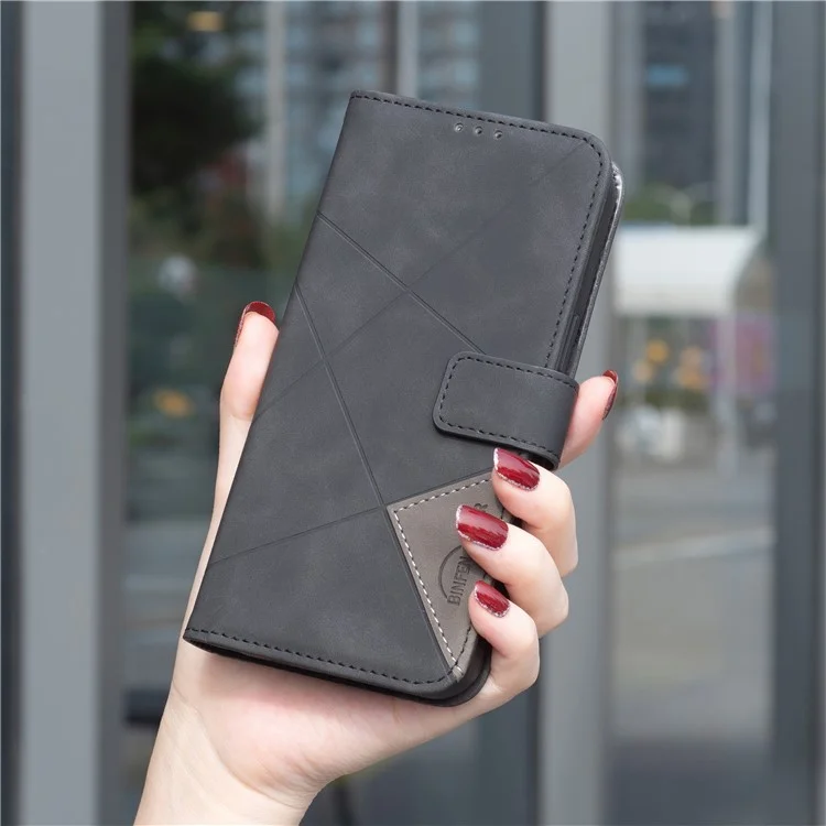 BINFEN COLOR Pour Motorola Edge 60 Pro 5G Étui Portefeuille Support Géométrique en Cuir Imprimé - Noir