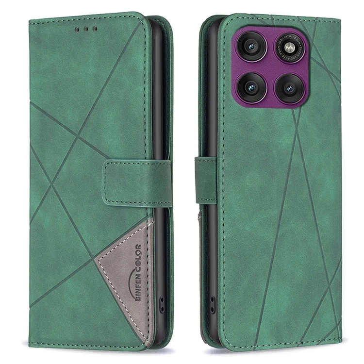 BINFEN COLOR For Motorola Edge 60 Pro 5G Phone Case Wallet Stand Geometry Imprinted Leather Cover - Green