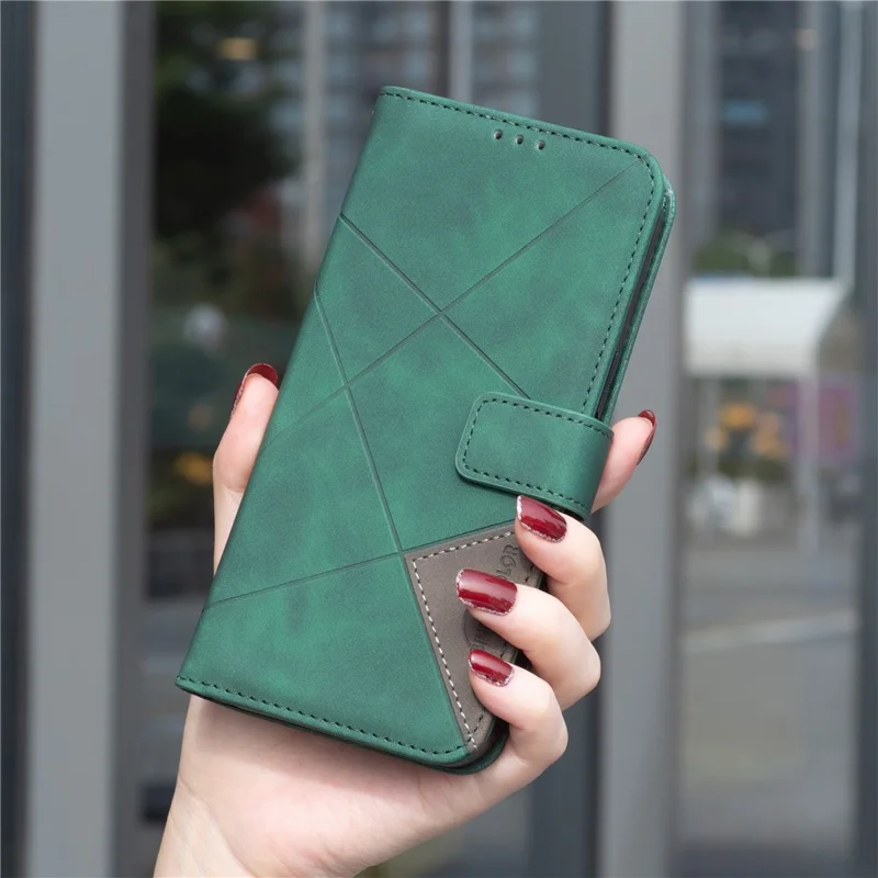 BINFEN COLOR For Motorola Edge 60 Pro 5G Phone Case Wallet Stand Geometry Imprinted Leather Cover - Green