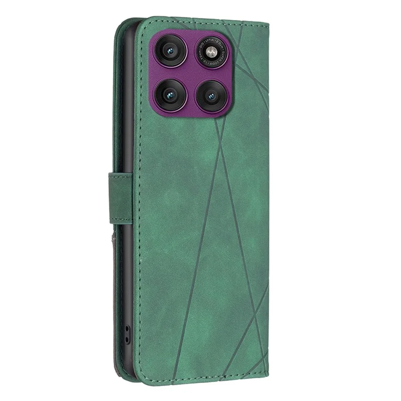 BINFEN COLOR For Motorola Edge 60 Pro 5G Phone Case Wallet Stand Geometry Imprinted Leather Cover - Green