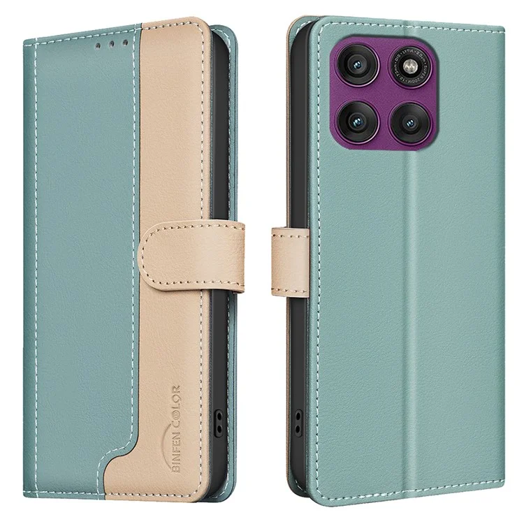 BINFEN COLOR BF33 Lederhülle für Motorola Edge 60 Pro 5G mit Farbakzenten, RFID-Schutz, Brieftaschen-Ständer Handyhülle - Grün