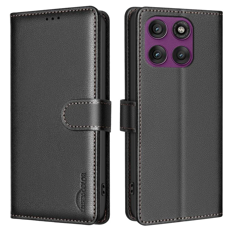 BINFEN COLOR BF32 Étui portefeuille en cuir avec protection RFID pour Motorola Edge 60 Pro 5G - Noir