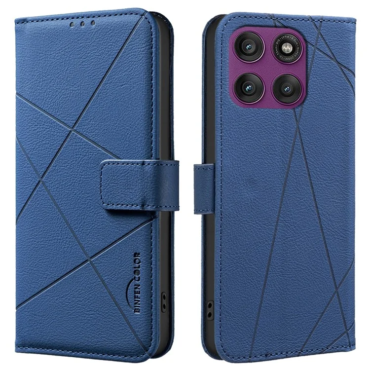 Pour Motorola Edge 60 Pro 5G Étui BINFEN COLOR BF35 Géométrie Imprimé Cuir Housse de Téléphone Blocage RFID Portefeuille Support - Bleu