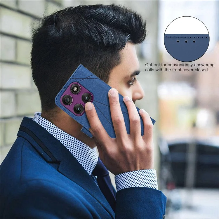 Pour Motorola Edge 60 Pro 5G Étui BINFEN COLOR BF35 Géométrie Imprimé Cuir Housse de Téléphone Blocage RFID Portefeuille Support - Bleu