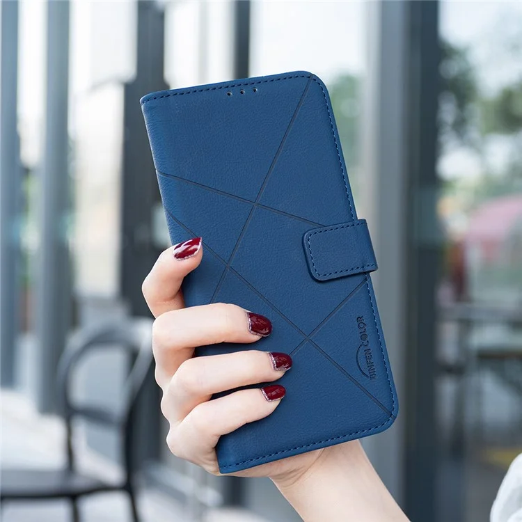 Pour Motorola Edge 60 Pro 5G Étui BINFEN COLOR BF35 Géométrie Imprimé Cuir Housse de Téléphone Blocage RFID Portefeuille Support - Bleu