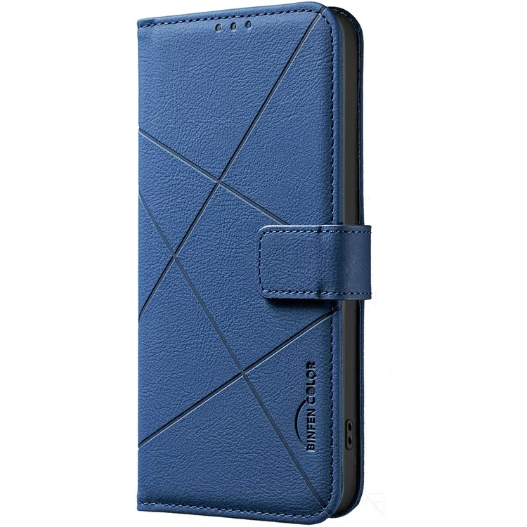 Pour Motorola Edge 60 Pro 5G Étui BINFEN COLOR BF35 Géométrie Imprimé Cuir Housse de Téléphone Blocage RFID Portefeuille Support - Bleu
