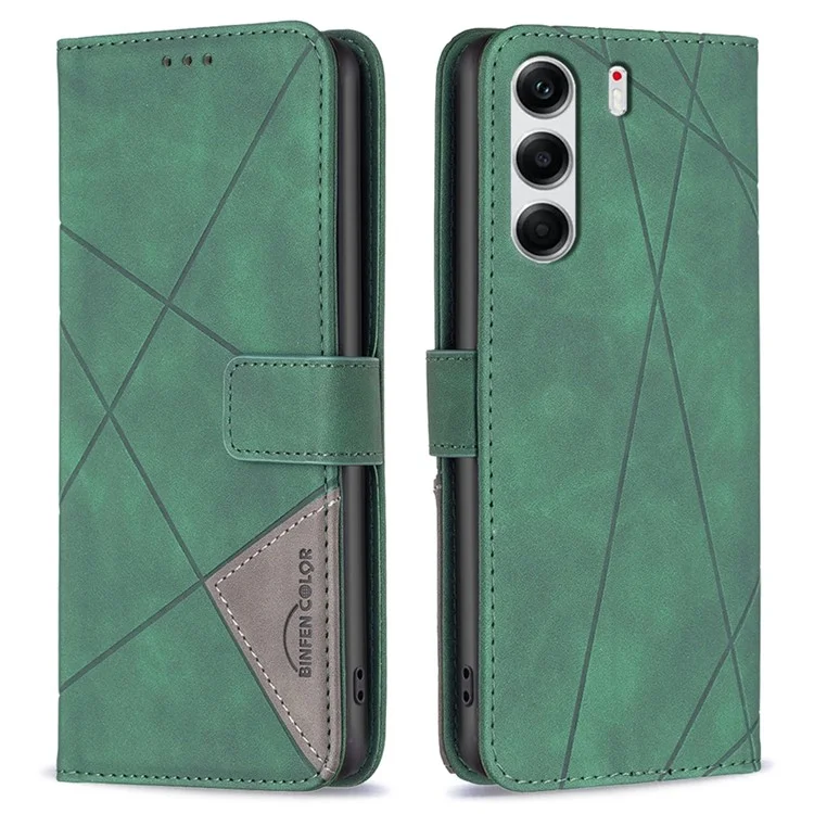 BINFEN COLOR Für TECNO Camon 40 Pro 4G Handyhülle mit Geldbörse und Ständer - Geometrisches Leder-Design in Grün