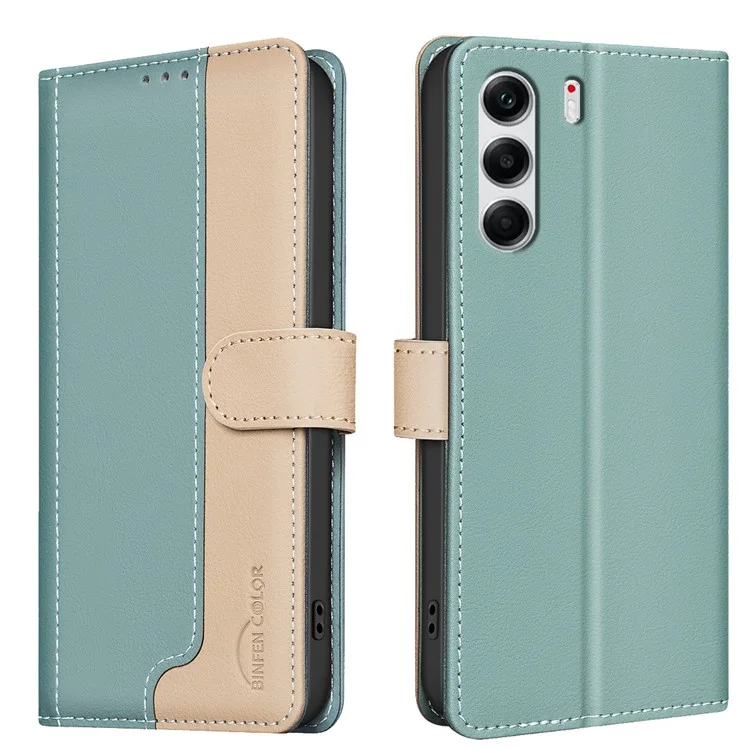 BINFEN COLOR BF33 For TECNO Camon 40 Pro 4G Leather Case Splicing Color RFID Blocking Wallet Stand Phone Cover - Green
