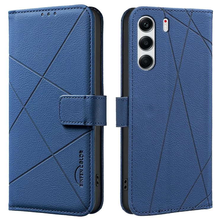 Чехол для TECNO Camon 40 Pro 4G BINFEN COLOR BF35 с геометрическим принтом из кожи, с блокировкой RFID, подставкой-книжкой - Синий