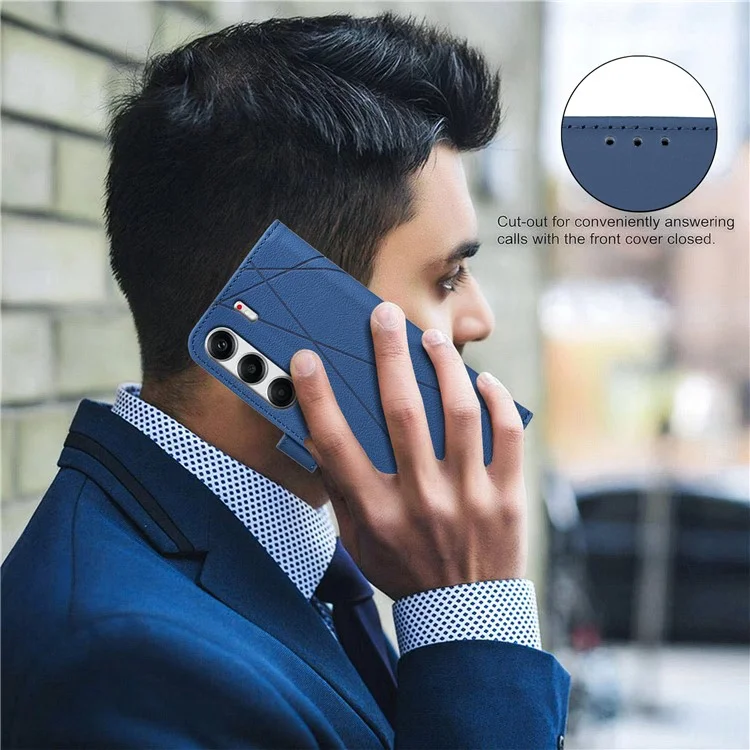 Чехол для TECNO Camon 40 Pro 4G BINFEN COLOR BF35 с геометрическим принтом из кожи, с блокировкой RFID, подставкой-книжкой - Синий