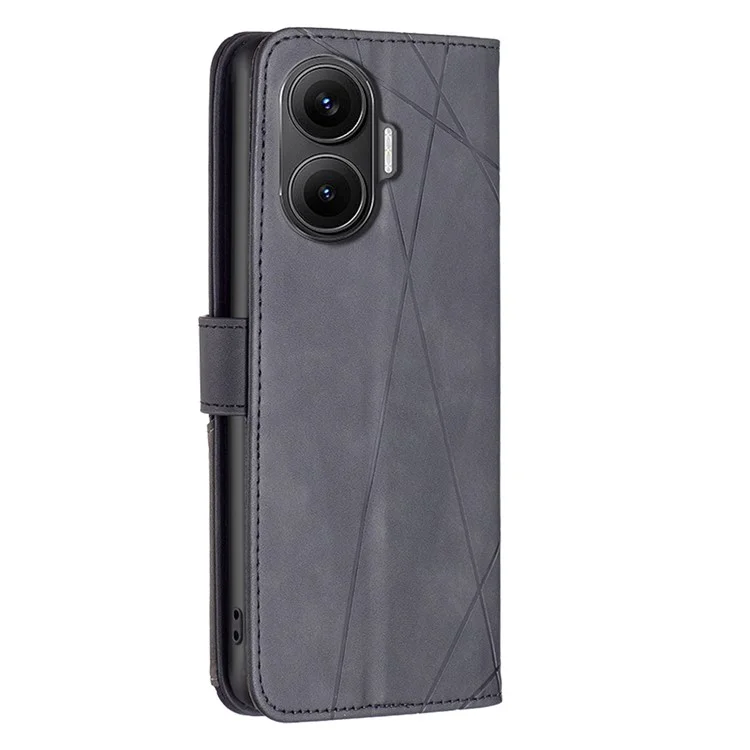 BINFEN COLOR For Xiaomi Poco F7 5G / Redmi Turbo 4 Pro 5G Phone Case Wallet Stand Geometry Imprinted Leather Cover - Black
