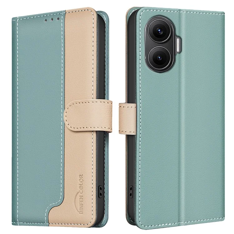 BINFEN COLOR BF33 For Xiaomi Poco F7 5G / Redmi Turbo 4 Pro 5G Leather Case Splicing Color RFID Blocking Wallet Stand Phone Cover - Green