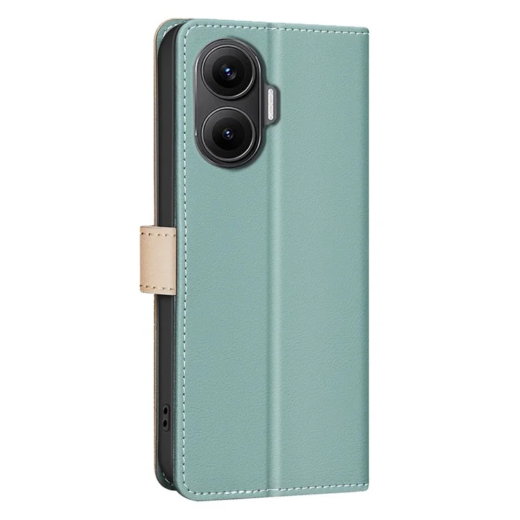 BINFEN COLOR BF33 For Xiaomi Poco F7 5G / Redmi Turbo 4 Pro 5G Leather Case Splicing Color RFID Blocking Wallet Stand Phone Cover - Green