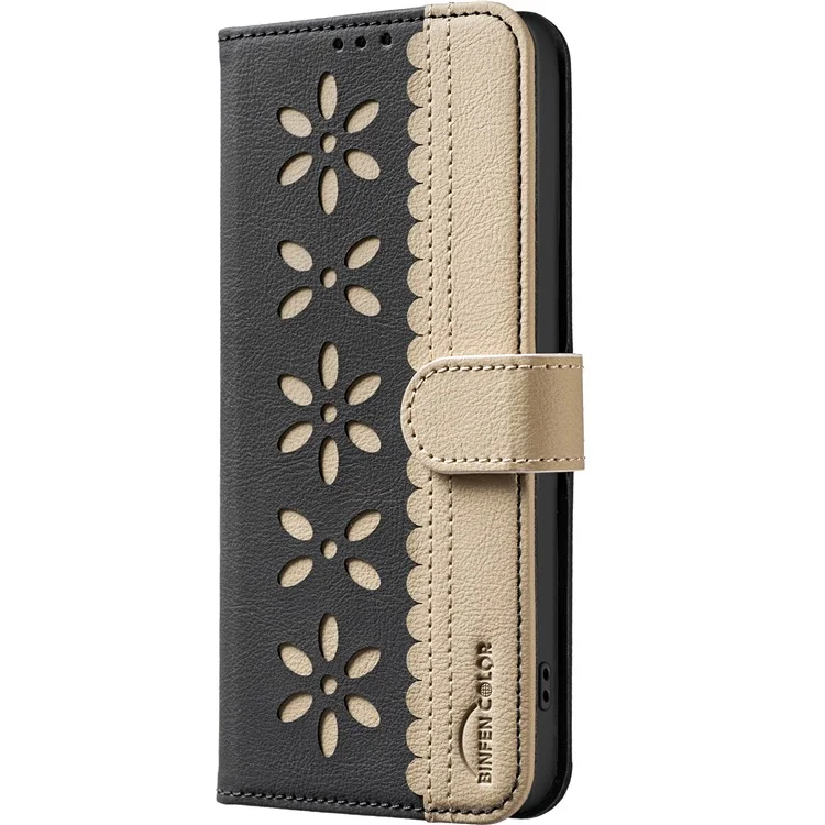 Para Xiaomi Poco F7 5G / Redmi Turbo 4 Pro 5G Funda de Cuero BINFEN COLOR BF36 Patrón Floral Protección Tarjetas Cartera con Soporte - Negro