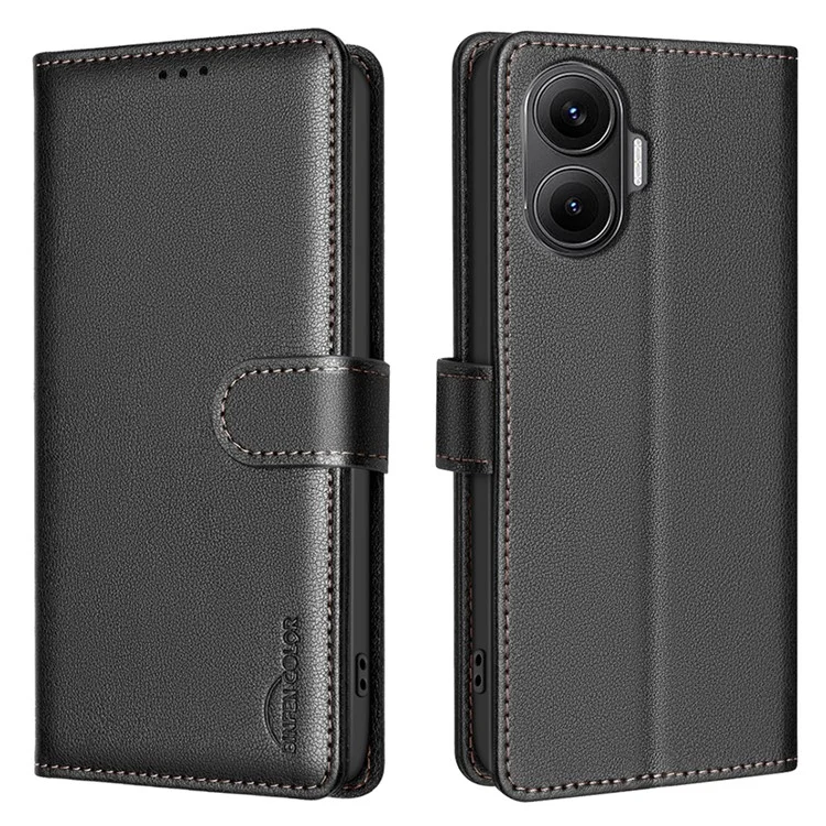 BINFEN COLOR BF32 For Xiaomi Poco F7 5G / Redmi Turbo 4 Pro 5G Leather Case Wallet RFID Blocking Phone Cover - Black