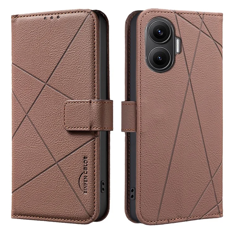Funda Xiaomi Poco F7 5G / Redmi Turbo 4 Pro 5G BINFEN COLOR BF35 de Cuero con Diseño Geométrico - Marrón, Cartera con Bloqueo RFID y Soporte