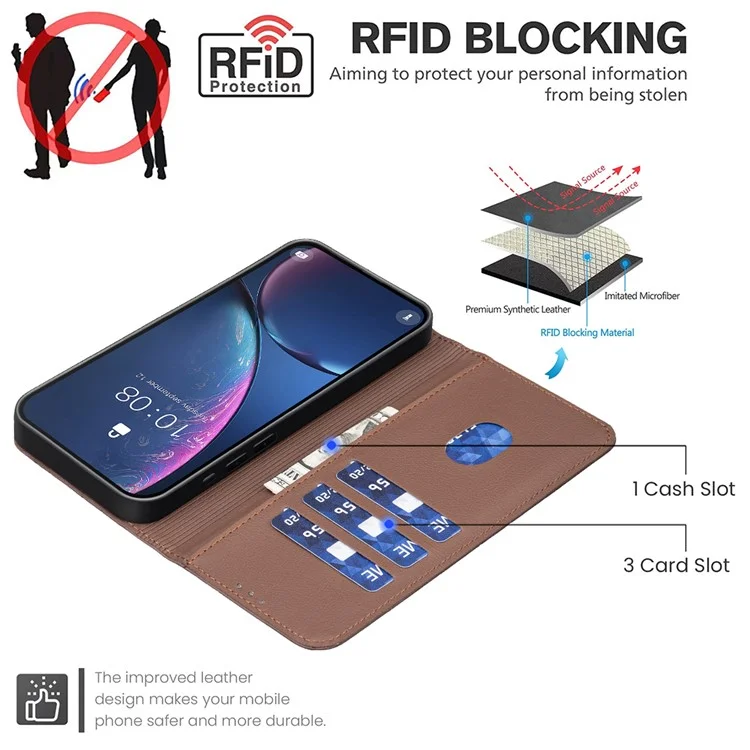Funda Xiaomi Poco F7 5G / Redmi Turbo 4 Pro 5G BINFEN COLOR BF35 de Cuero con Diseño Geométrico - Marrón, Cartera con Bloqueo RFID y Soporte