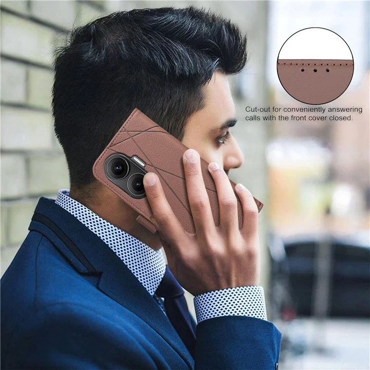 Funda Xiaomi Poco F7 5G / Redmi Turbo 4 Pro 5G BINFEN COLOR BF35 de Cuero con Diseño Geométrico - Marrón, Cartera con Bloqueo RFID y Soporte