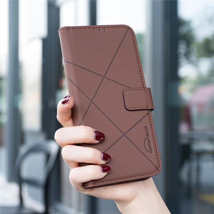 Funda Xiaomi Poco F7 5G / Redmi Turbo 4 Pro 5G BINFEN COLOR BF35 de Cuero con Diseño Geométrico - Marrón, Cartera con Bloqueo RFID y Soporte