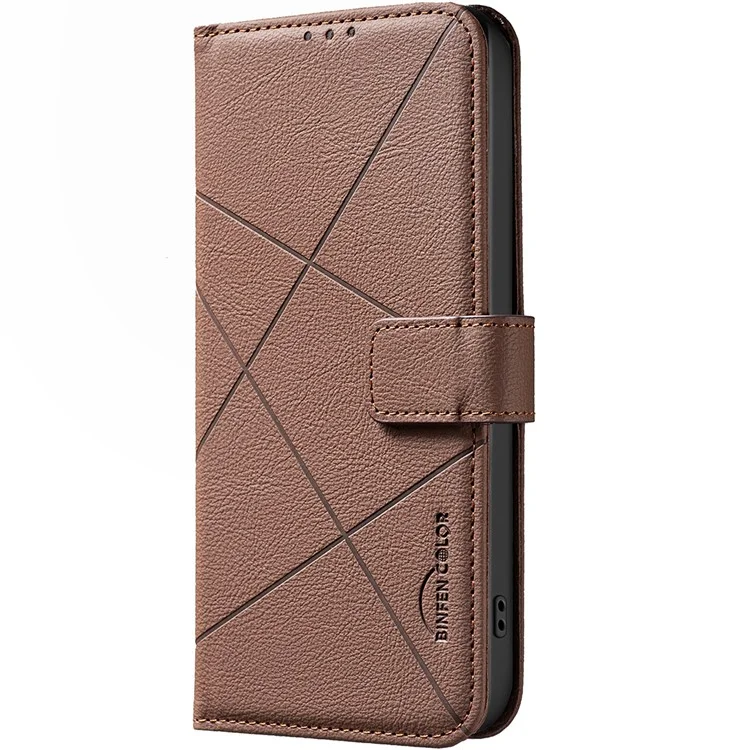 Funda Xiaomi Poco F7 5G / Redmi Turbo 4 Pro 5G BINFEN COLOR BF35 de Cuero con Diseño Geométrico - Marrón, Cartera con Bloqueo RFID y Soporte