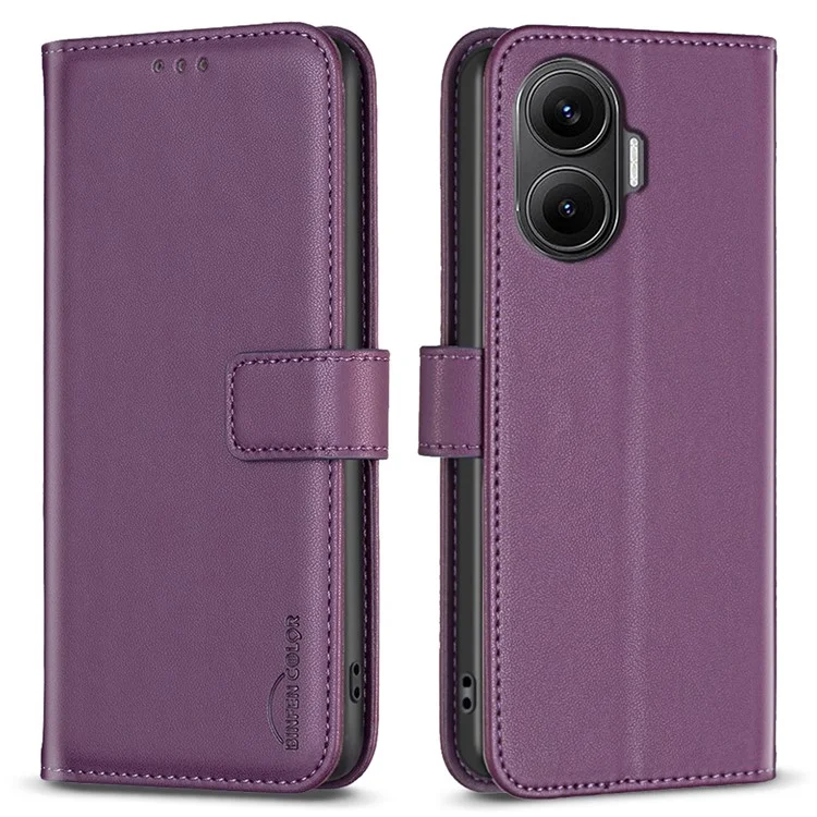 BINFEN COLOR BF17 For Xiaomi Poco F7 5G / Redmi Turbo 4 Pro 5G Case Wallet Folio Flip Leather Cover - Dark Purple