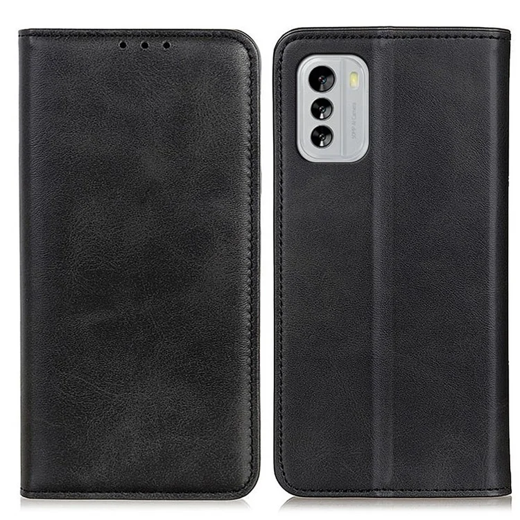 Для Nokia G60 5G Split Leather Stand Case Magnetic Auto-absorbed Flip Cowhide Texture Phone Wallet Cover - Черный