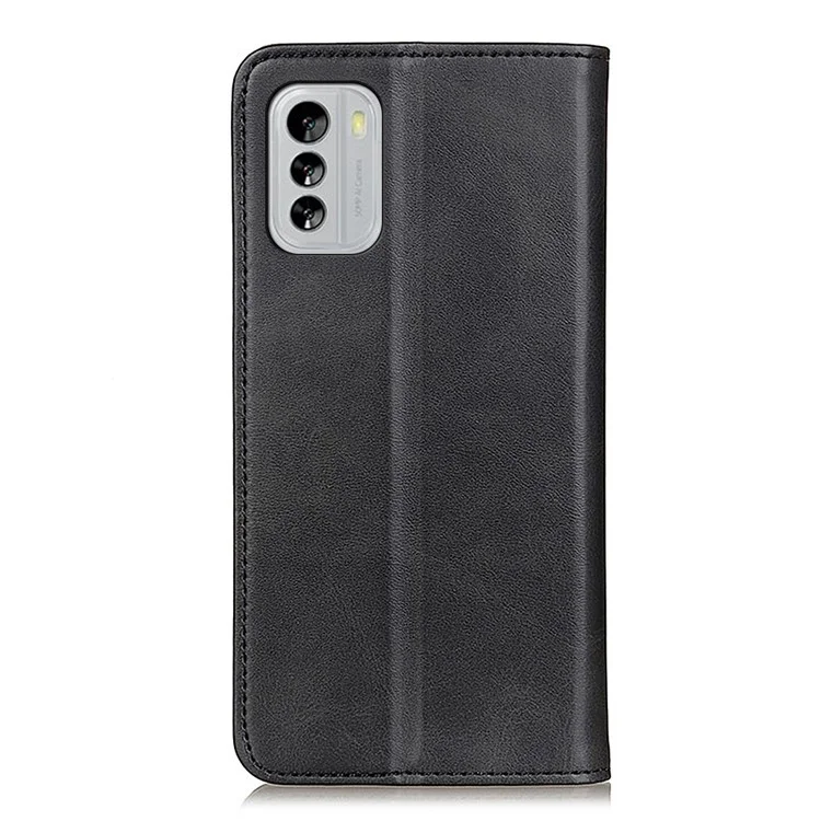 Для Nokia G60 5G Split Leather Stand Case Magnetic Auto-absorbed Flip Cowhide Texture Phone Wallet Cover - Черный