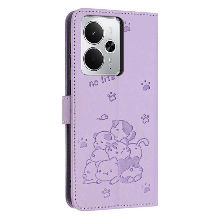Wallet Case for Realme 14 5G / 14T 5G / P3 5G Cats Imprint Leather Phone Cover with Strap - Purple