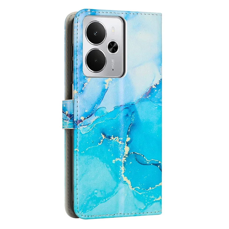 Stand Case for Realme 14 5G / 14T 5G / P3 5G Marble Pattern PU Leather Wallet Phone Cover - Blue  /  Green