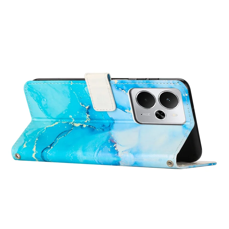 Stand Case for Realme 14 5G / 14T 5G / P3 5G Marble Pattern PU Leather Wallet Phone Cover - Blue  /  Green