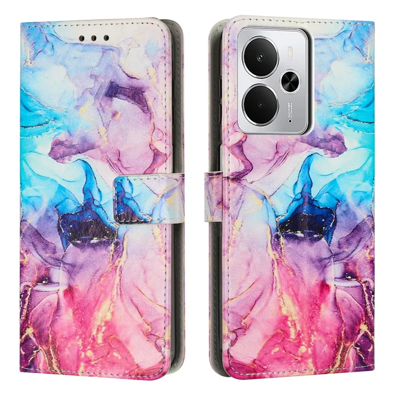 Stand Case for Realme 14 5G / 14T 5G / P3 5G Marble Pattern PU Leather Wallet Phone Cover - Pink  /  Purple