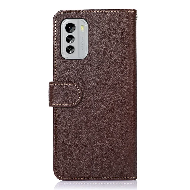 KHAZNEH Für Nokia G60 5G RFID-Blockier-Litschitextur-Handyhülle, Rundum-Schutz, PU-Leder, Standfunktion, Brieftasche - Braun