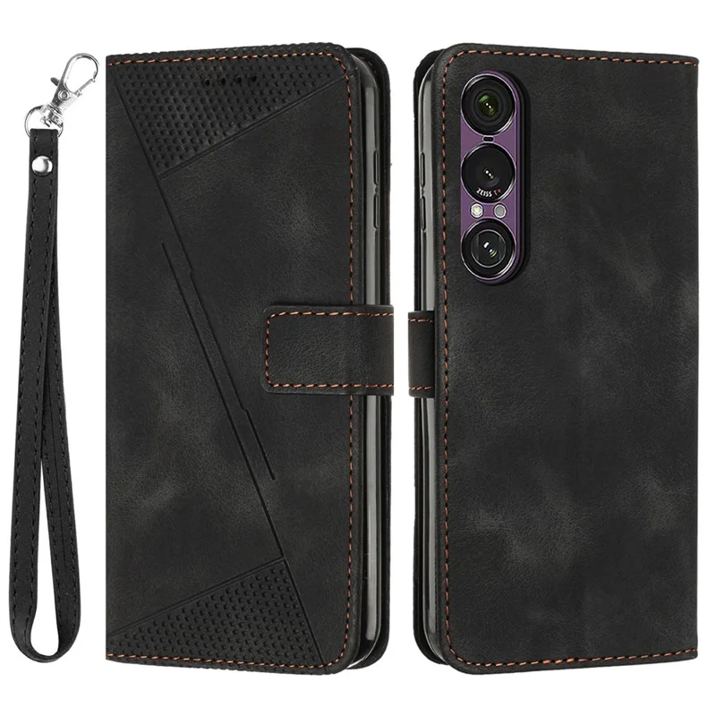 Leather Case for Sony Xperia 1 VII Imprinted Triangle Phone Cover - Black