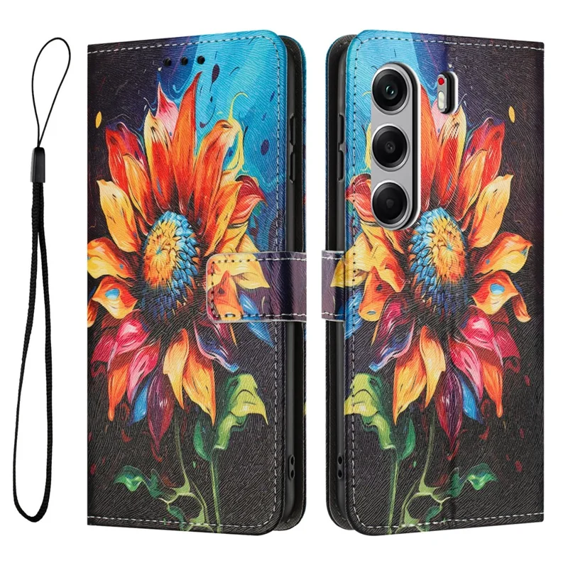Wallet Case for TECNO Camon 40 Pro 4G Pattern Printing PU Leather Phone Cover with Lanyard - Sunflower