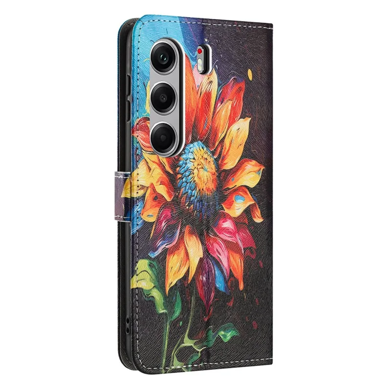 Wallet Case for TECNO Camon 40 Pro 4G Pattern Printing PU Leather Phone Cover with Lanyard - Sunflower