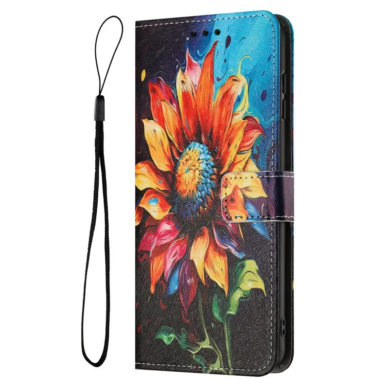 Wallet Case for TECNO Camon 40 Pro 4G Pattern Printing PU Leather Phone Cover with Lanyard - Sunflower