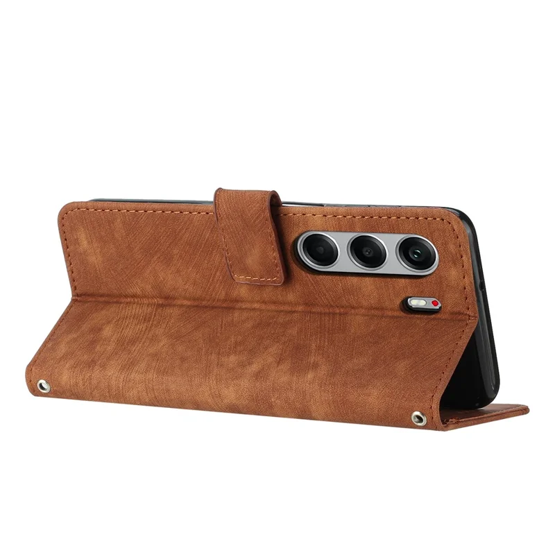 Stand Case for TECNO Camon 40 Pro 4G Imprinted Lines Leather Phone Cover - Brown