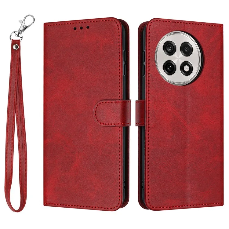 Étui à rabat pour OnePlus 13R 5G avec support, portefeuille en cuir PU, texture de veau - Rouge