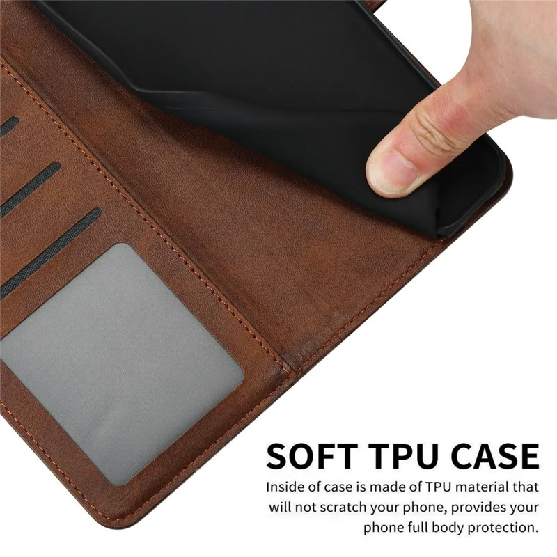For OnePlus 13R 5G Case Flip Stand PU Leather Wallet Phone Cover Calf Texture - Brown