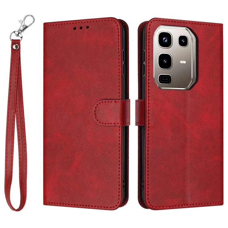 Étui à rabat pour Infinix Note 50 Pro+ 5G avec support, en cuir PU, portefeuille, texture de veau - Rouge