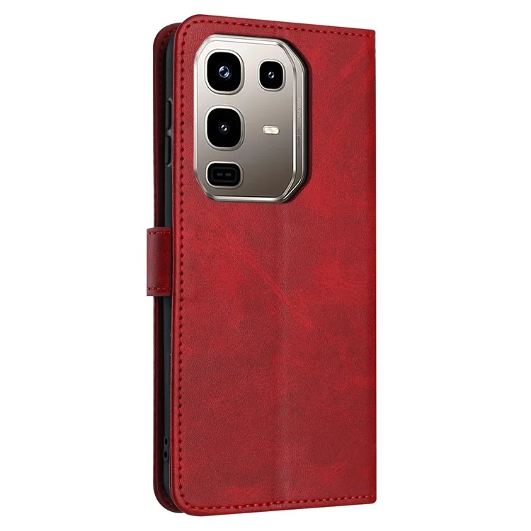 Étui à rabat pour Infinix Note 50 Pro+ 5G avec support, en cuir PU, portefeuille, texture de veau - Rouge
