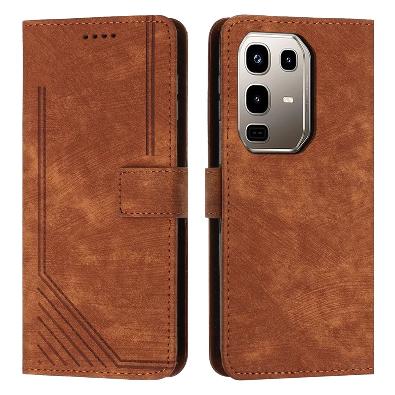 Stand Case for Infinix Note 50x 5G Imprinted Lines Leather Phone Cover - Brown
