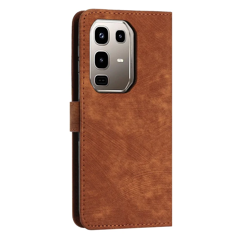 Stand Case for Infinix Note 50x 5G Imprinted Lines Leather Phone Cover - Brown