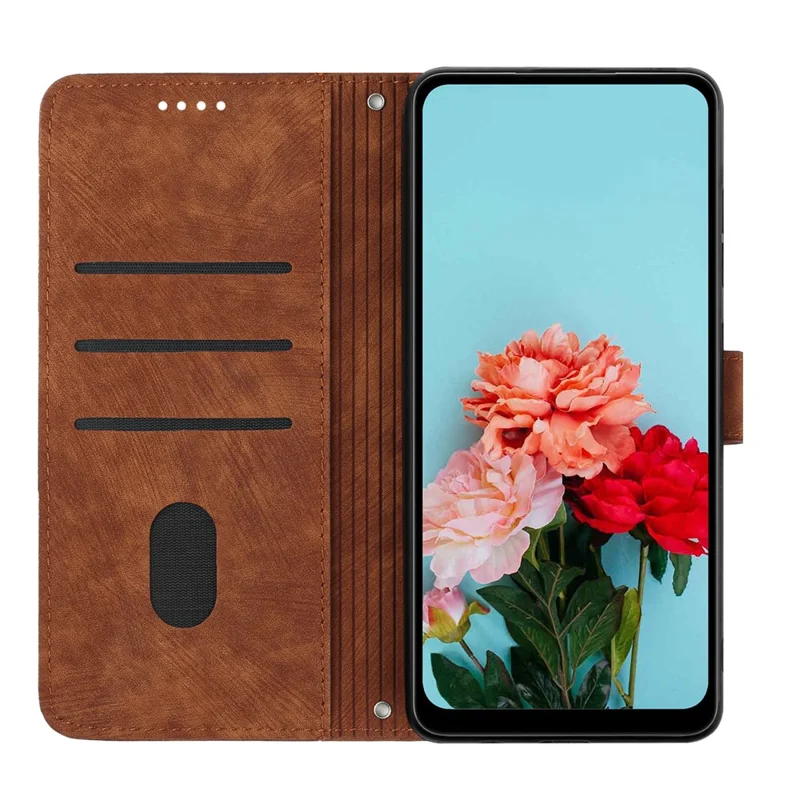 Stand Case for Infinix Note 50x 5G Imprinted Lines Leather Phone Cover - Brown