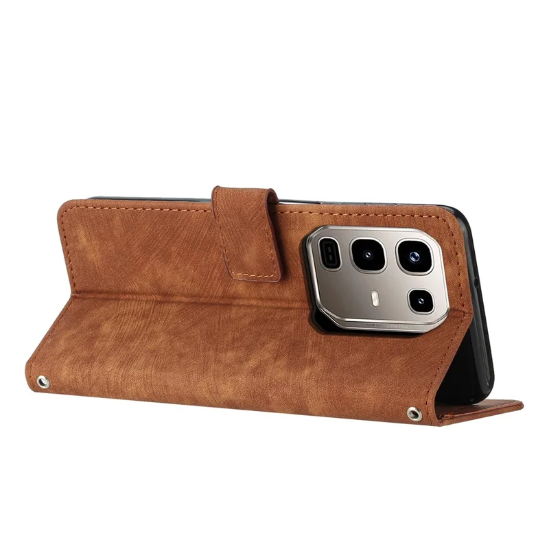 Stand Case for Infinix Note 50x 5G Imprinted Lines Leather Phone Cover - Brown