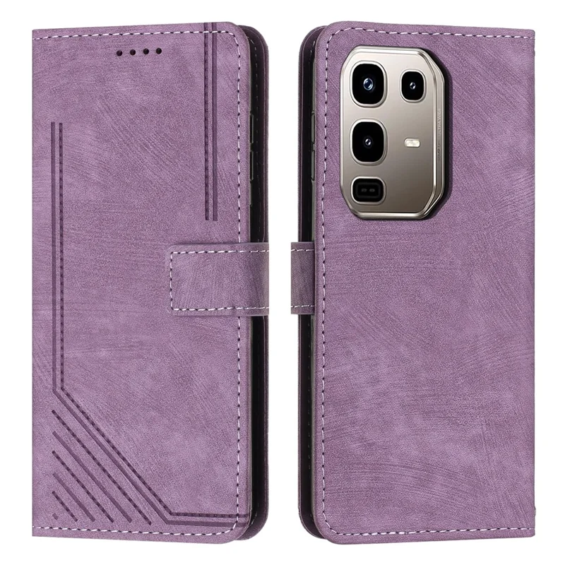 Stand Case for Infinix Note 50x 5G Imprinted Lines Leather Phone Cover - Purple