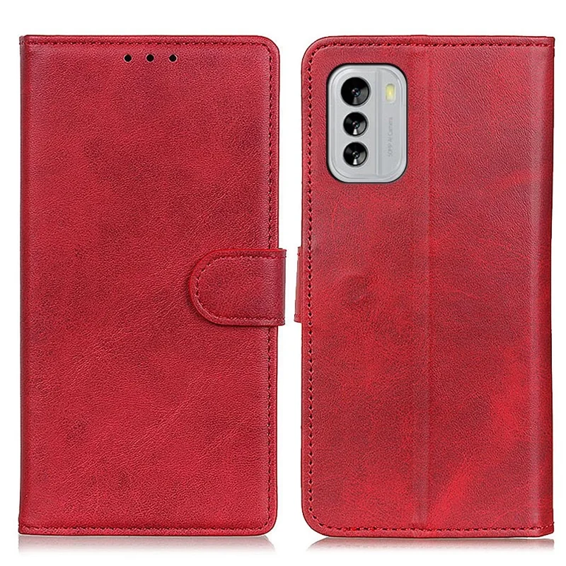 For Nokia G60 5G Anti-dust Foldable Stand Leather Case Magnetic Clasp Cowhide Texture Phone Wallet Cover - Red