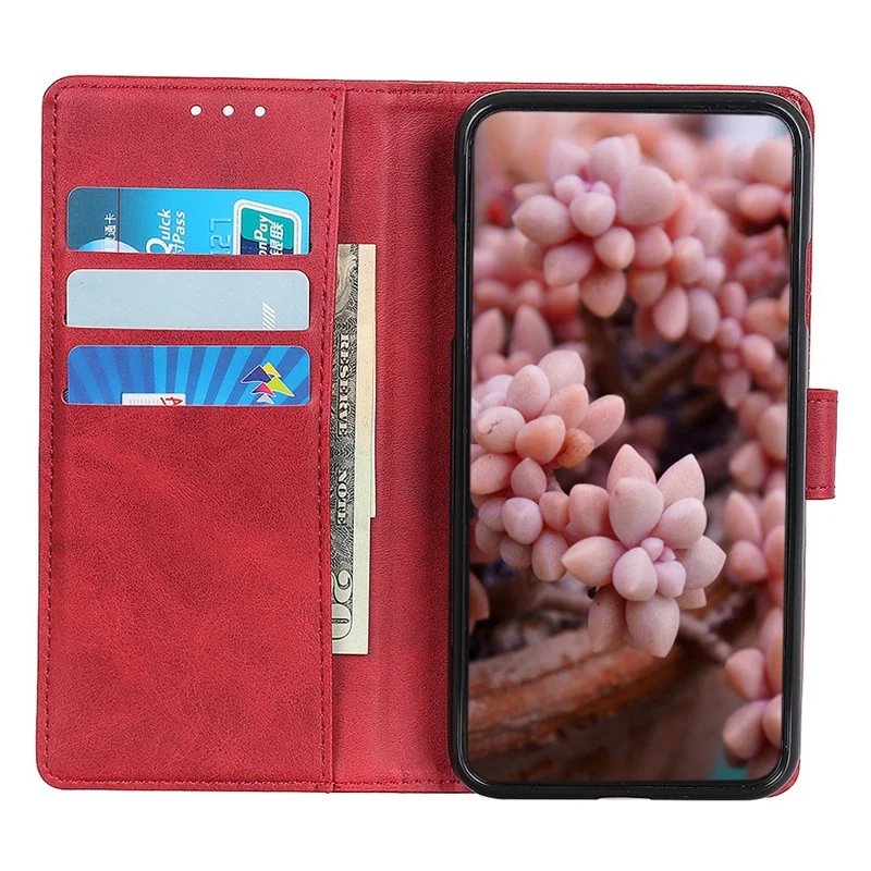 For Nokia G60 5G Anti-dust Foldable Stand Leather Case Magnetic Clasp Cowhide Texture Phone Wallet Cover - Red