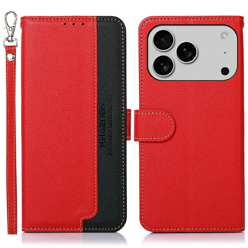 KHAZNEH For iPhone 17 Pro Case RFID Blocking Wallet Litchi Texture PU Leather Phone Cover - Red